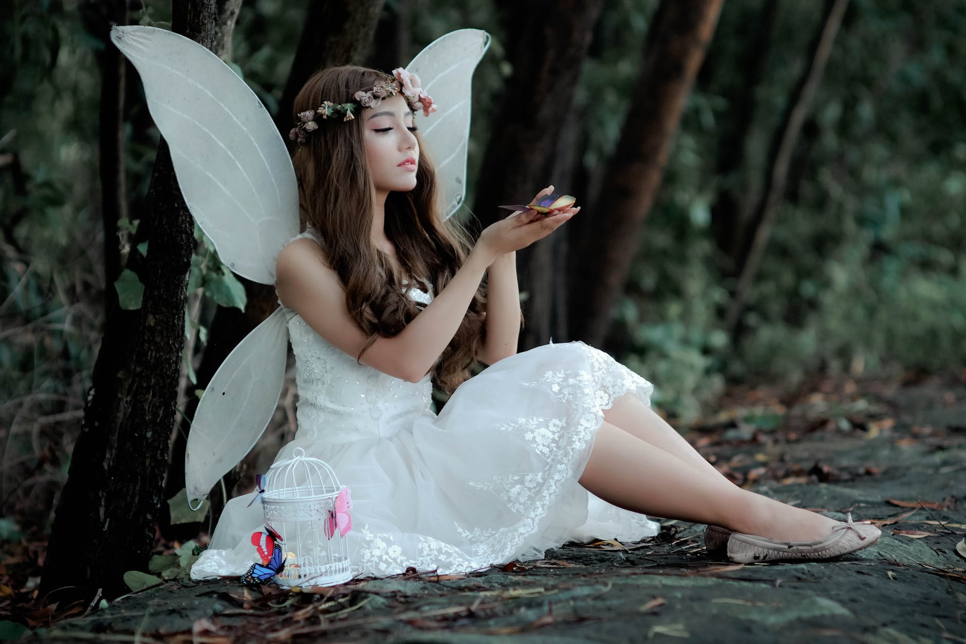 beautiful fairy in white dress